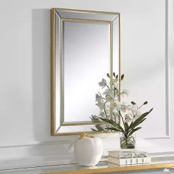 Kirklands Home Beaded Double Frame Beveled Wall Mirror Gold