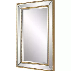 Kirklands Home Beaded Double Frame Beveled Wall Mirror Gold