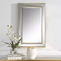 Kirklands Home Beaded Double Frame Beveled Wall Mirror Gold