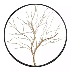 Online Kirklands Home Gold Iron Leaf-Less Tree Round Frame Wall Plaque Black