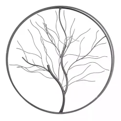 Online Kirklands Home Gold Iron Leaf-Less Tree Round Frame Wall Plaque Black