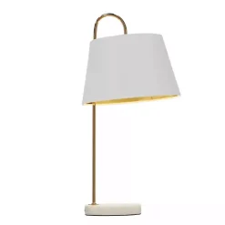 Kirklands Home Gold Metal and Faux Silk Shade Table Lamp White
