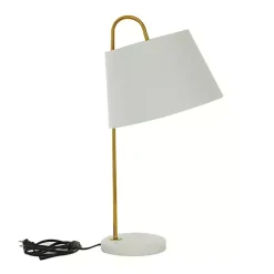 Kirklands Home Gold Metal and Faux Silk Shade Table Lamp White