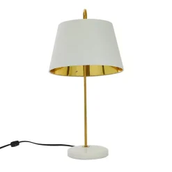 Kirklands Home Gold Metal and Faux Silk Shade Table Lamp White
