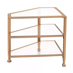 Hot Kirklands Home Metal and Glass Corner TV Stand Gold