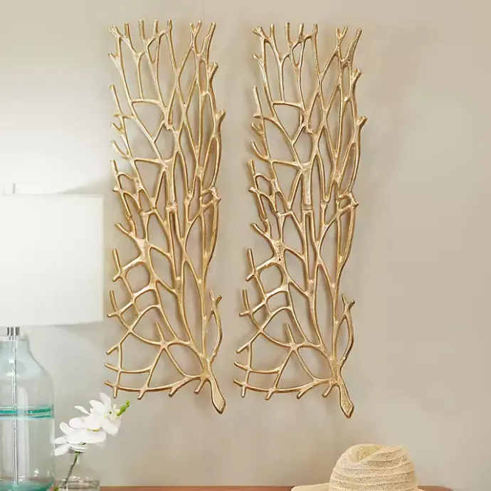 Sale Kirklands Home Metal Coral Panel Wall Plaques, Set of 2 Gold