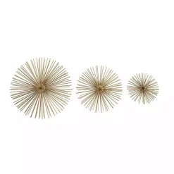 New Kirklands Home Metal Disc Starburst Wall Plaques, Set of 3 Gold
