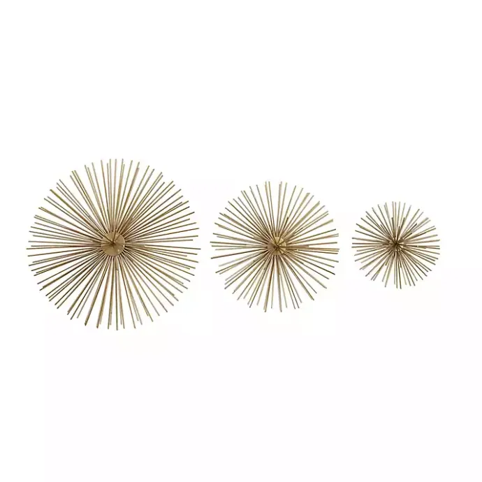 New Kirklands Home Metal Disc Starburst Wall Plaques, Set of 3 Gold