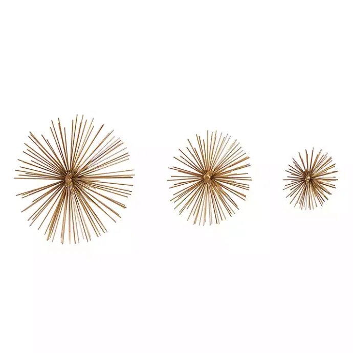 New Kirklands Home Metal Disc Starburst Wall Plaques, Set of 3 Gold