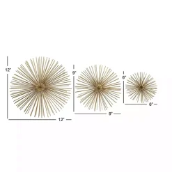 New Kirklands Home Metal Disc Starburst Wall Plaques, Set of 3 Gold