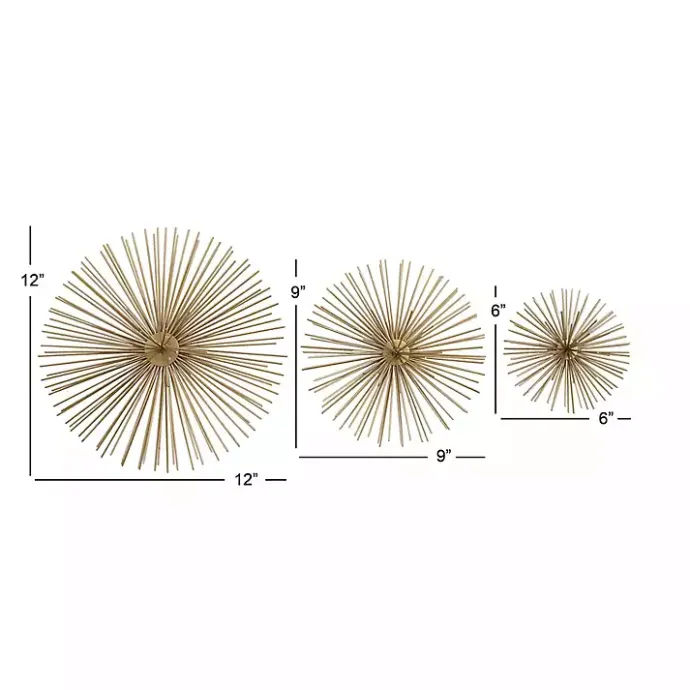 New Kirklands Home Metal Disc Starburst Wall Plaques, Set of 3 Gold