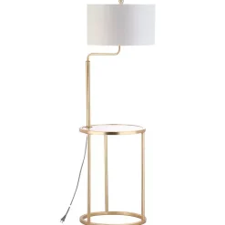 Outlet Kirklands Home Gold Metal Floor Lamp with Round Side Table White