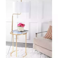 Outlet Kirklands Home Gold Metal Floor Lamp with Round Side Table White