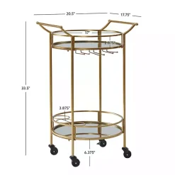 Clearance Kirklands Home Gold Metal Frame Bar Cart with Mirrored Shelves