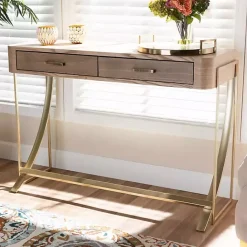 Kirklands Home Gold Metal Frame Two-Drawer Console Table