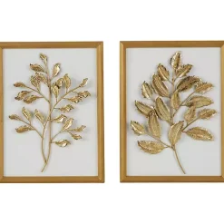 Hot Kirklands Home Gold Metal Leaves Framed Wall Plaques, Set of 2