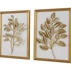 Hot Kirklands Home Gold Metal Leaves Framed Wall Plaques, Set of 2