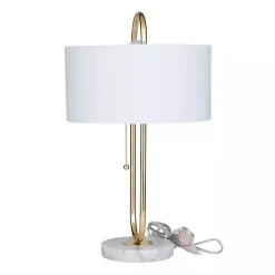 Kirklands Home Metal Open Loop Stem White Round Table Lamp Gold