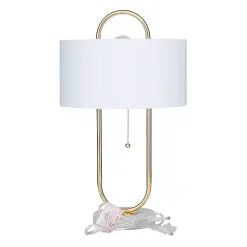 Kirklands Home Metal Open Loop Stem White Round Table Lamp Gold