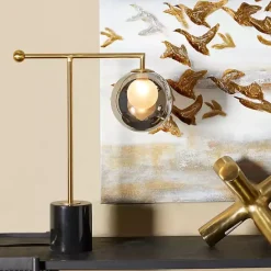 Discount Kirklands Home Gold Metal Smoked Glass Shade Table Lamp Gray
