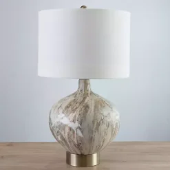 Kirklands Home Gold Pistachio Swirl Gourd Table Lamp Ivory