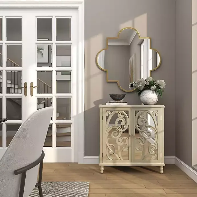 Sale Kirklands Home Wood Carved Scroll Mirrored Cabinet Gold