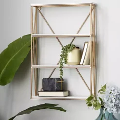 Kirklands Home Gold X-Frame Daisy White Wood Wall Shelf