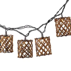 Outlet Kirklands Home Golden Brown Rattan Weave Outdoor String Lights