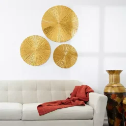 Outlet Kirklands Home en Ribbed Sunburst Wall Plates, Set of 3 Gold