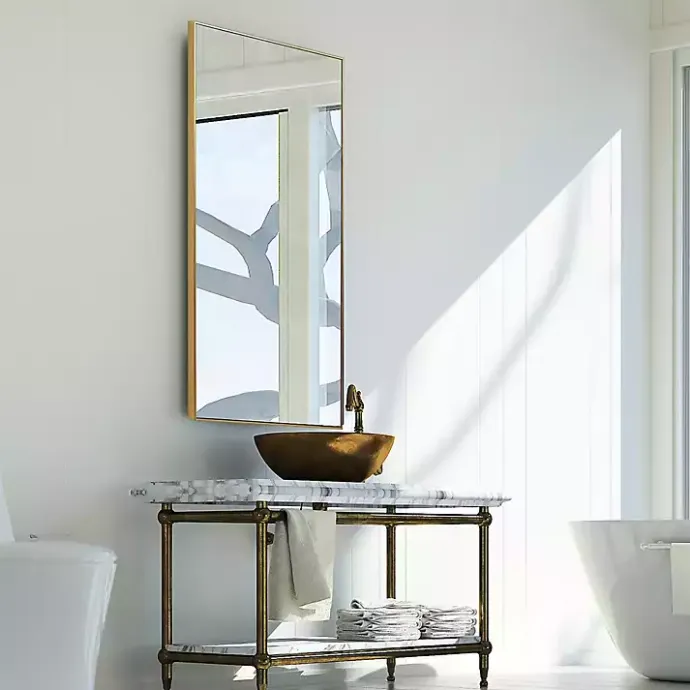 Clearance Kirklands Home Golden Simple Rectangular Frame Wall Mirror