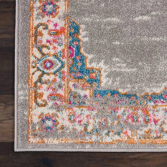 Kirklands Home Gray & Pink Central Motif Botanical Runner