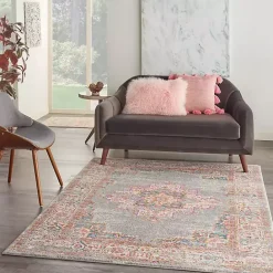 Clearance Kirklands Home Gray & Pink Central Motif Botanical Area Rug, 5x7