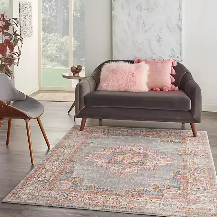 Clearance Kirklands Home Gray & Pink Central Motif Botanical Area Rug, 5x7