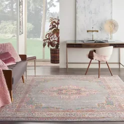 Kirklands Home Gray & Pink Central Motif Botanical Area Rug, 8x10
