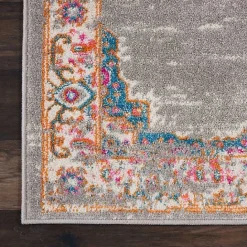 Kirklands Home Gray & Pink Central Motif Botanical Area Rug, 8x10