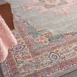 Kirklands Home Gray & Pink Central Motif Botanical Area Rug, 8x10