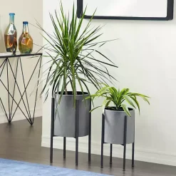 Hot Kirklands Home and Black Solid Iron Plant Stands, Set of 2 Gray