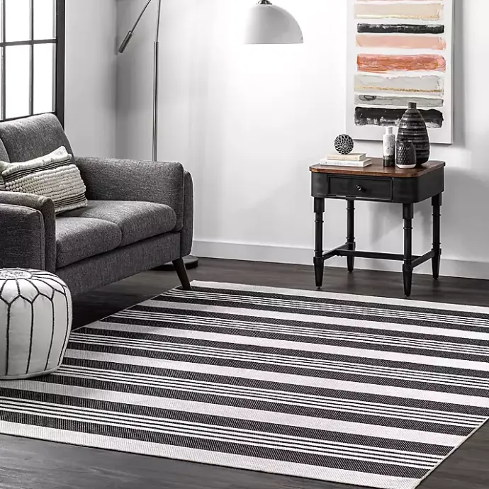 Online Kirklands Home Gray and Black Striped Washable Area Rug, 5x8