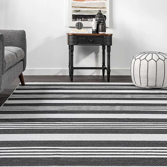 Online Kirklands Home Gray and Black Striped Washable Area Rug, 5x8