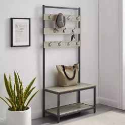 New Kirklands Home and Black Wood Bench Hall Tree Gray