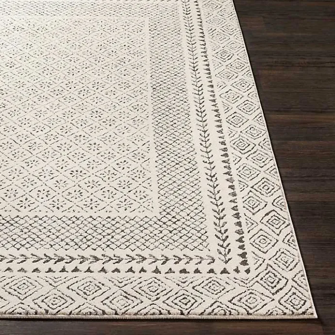 Hot Kirklands Home Gray and Cream Border Harrah Area Rug, 7x10