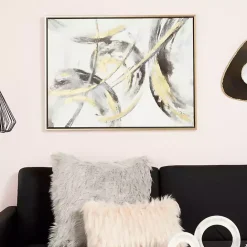 Outlet Kirklands Home Gray and Gold Abstract Framed Canvas Art Print