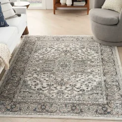 New Kirklands Home and Ivory Nadia Medallion Area Rug, 5x7 Gray