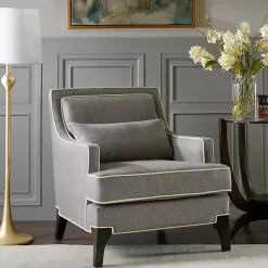 Discount Kirklands Home and Ivory Trim Upholstered Armchair Gray