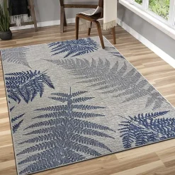 Outlet Kirklands Home Gray and Navy Falling Ferns Outdoor Area Rug, 5x7