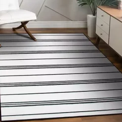 New Kirklands Home Gray and White Stripe Washable Area Rug, 5x7
