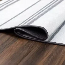 New Kirklands Home Gray and White Stripe Washable Area Rug, 5x7