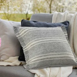 Outlet Kirklands Home Gray and White Triple Stripe Outdoor Pillow