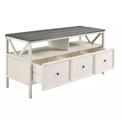 Discount Kirklands Home Gray and Whitewashed Wood 3-Drawer Media Cabinet