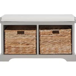 Best Kirklands Home Bench with Woven Storage Baskets Gray